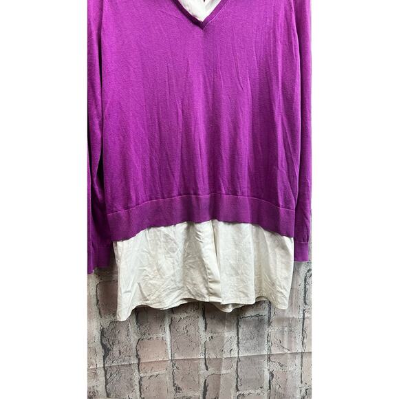 Lauren Ralph Lauren Women’s Layered Cotton V-Neck Collar Sweater Size 1X Purple - Picture 5 of 5